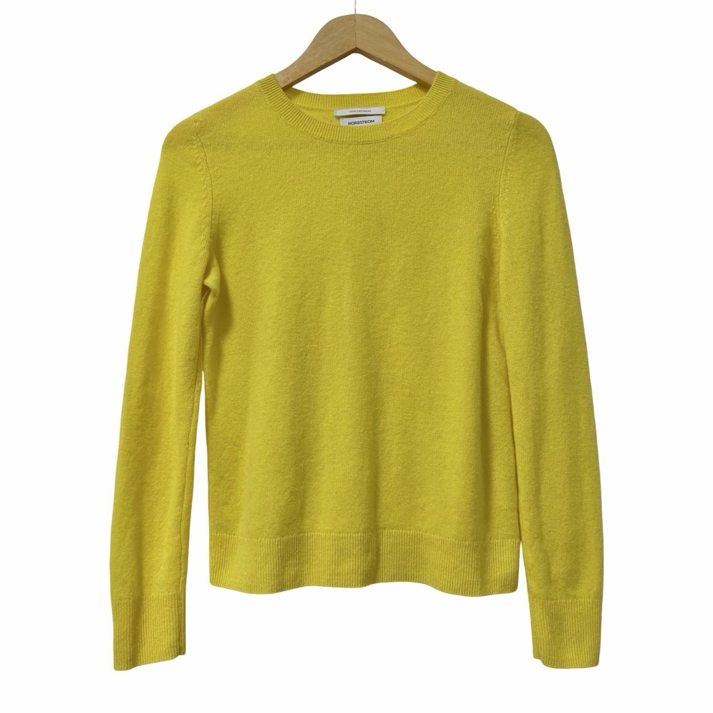 Nordstrom Womens 100% Cashmere Crew Neck Sweater Size S Yellow Illuminate Luxury